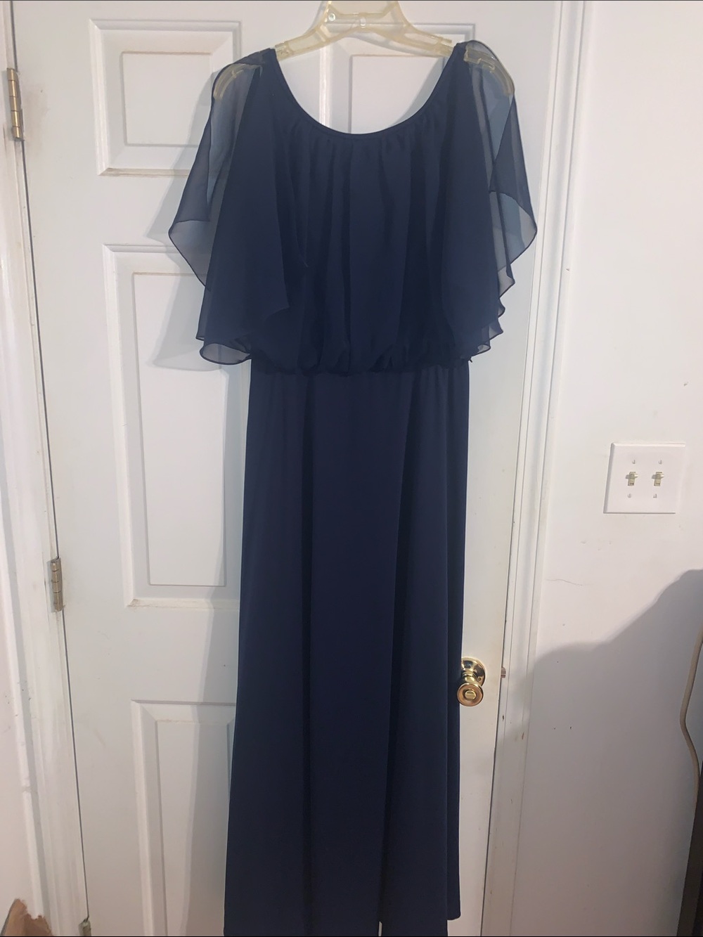 Navy Blue Maxi Dress with Sheer Flutter Sleeves vintage 80’s